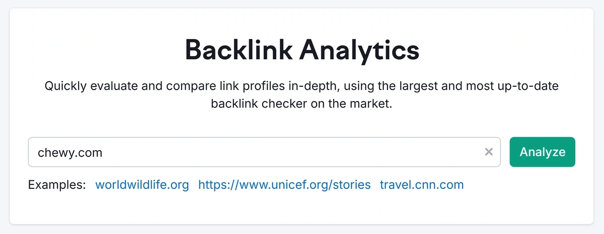 search chewy.com in backlink analytics tool