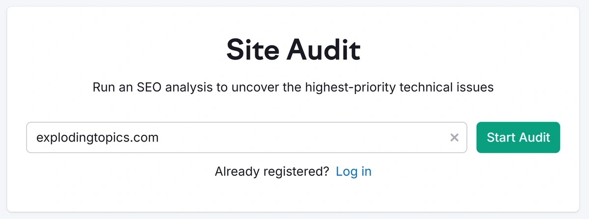 domain url entered into site audit tool