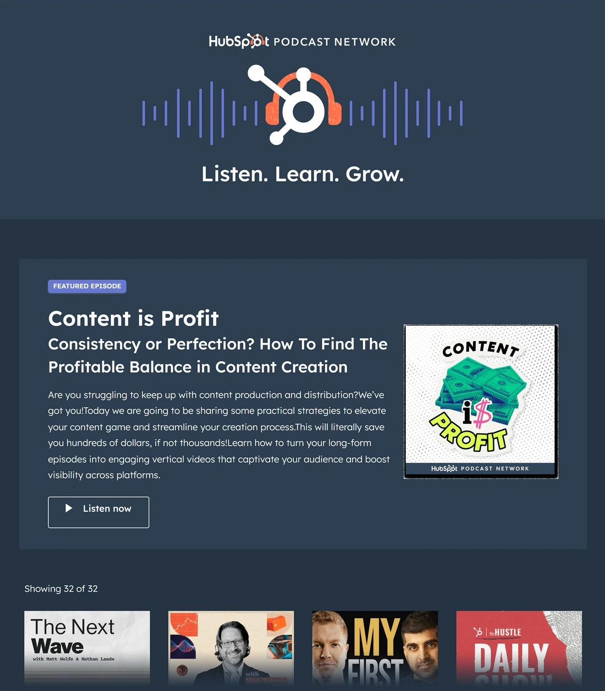 HubSpot Podcast Network homepage