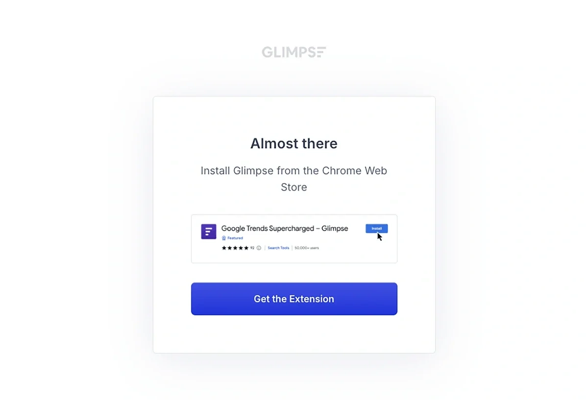 A purple and white pop-up message asks a user to install a Chrome extension.