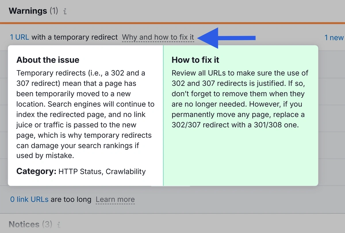 why and how to fix it popup explains how to fix url issue