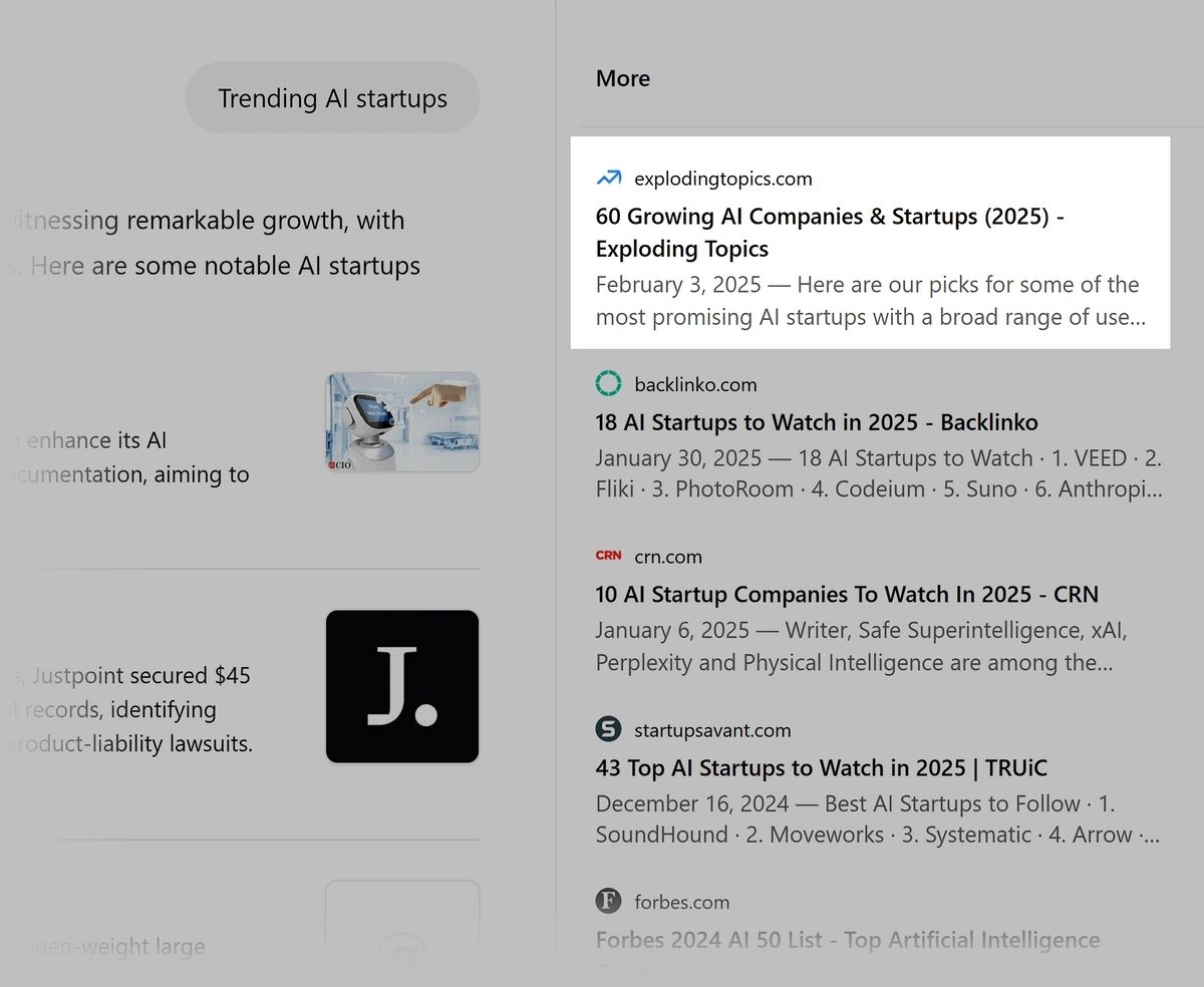 Example of Exploding Topics in AI answer