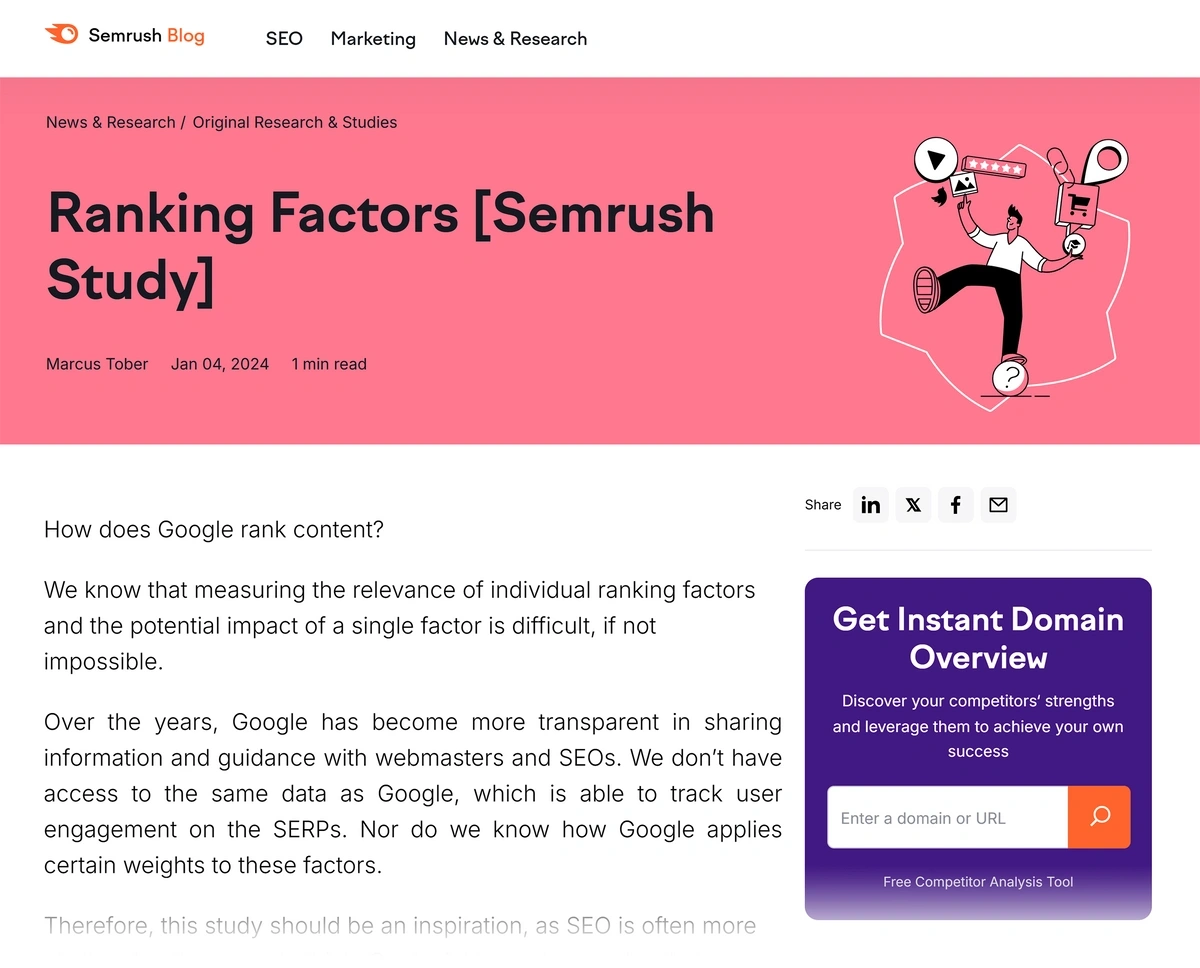 Semrush Ranking Factors report