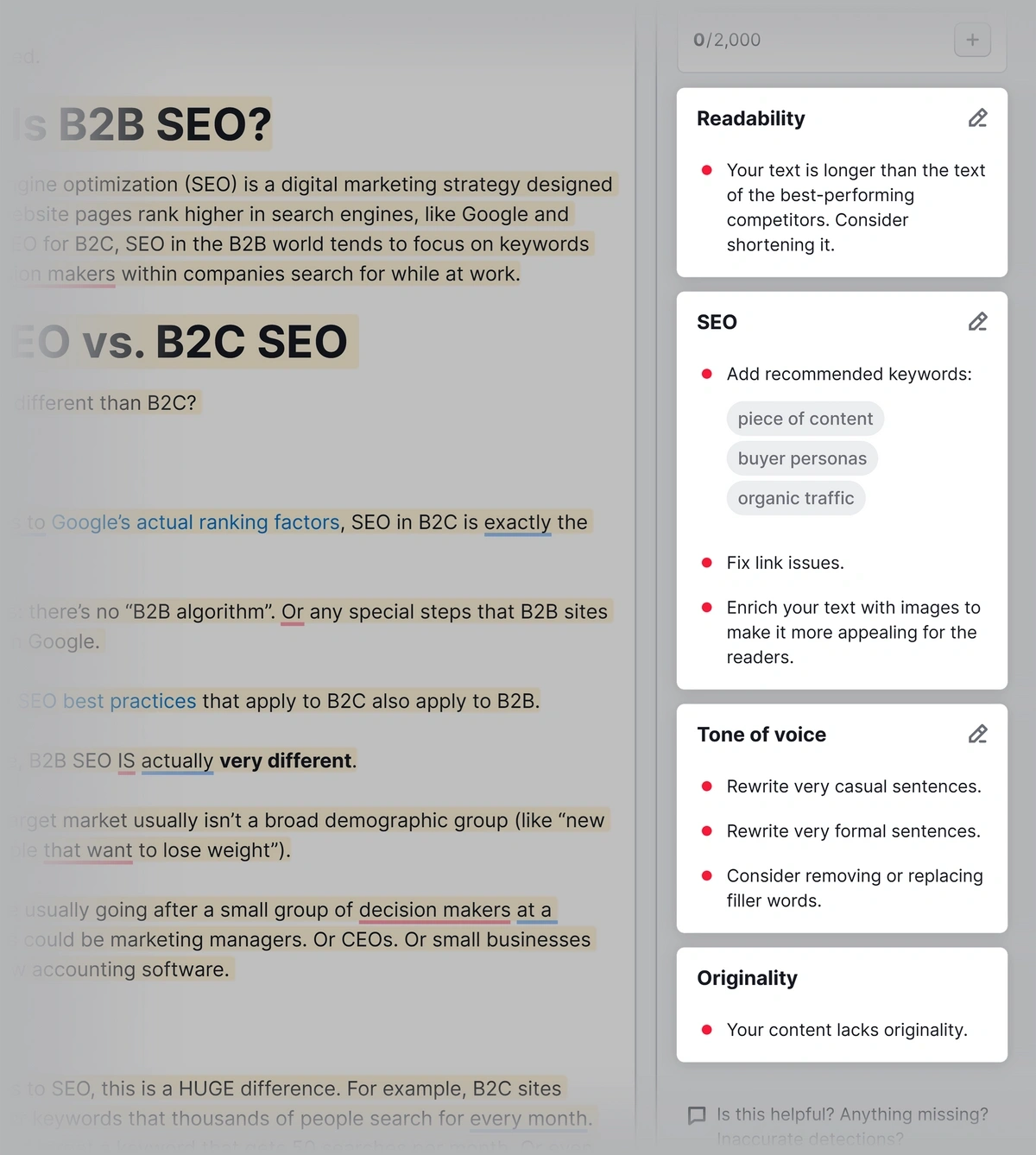 Readability score in Semrush SEO Writing Assistant
