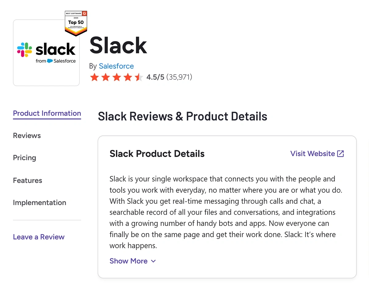 Slack reviews on G2