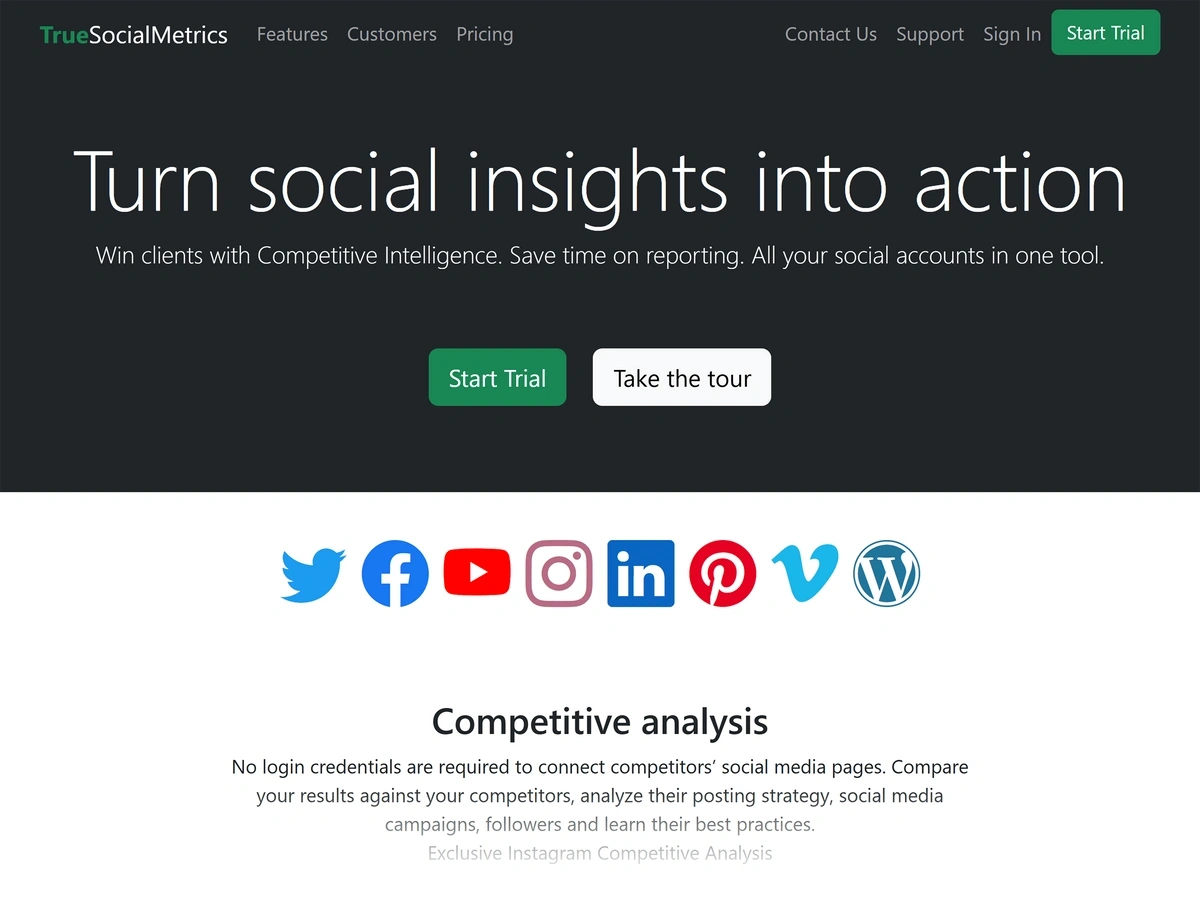 True Social Metrics homepage