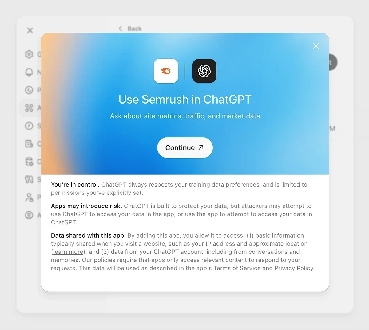 Enabling the Semrush Connector in ChatGPT