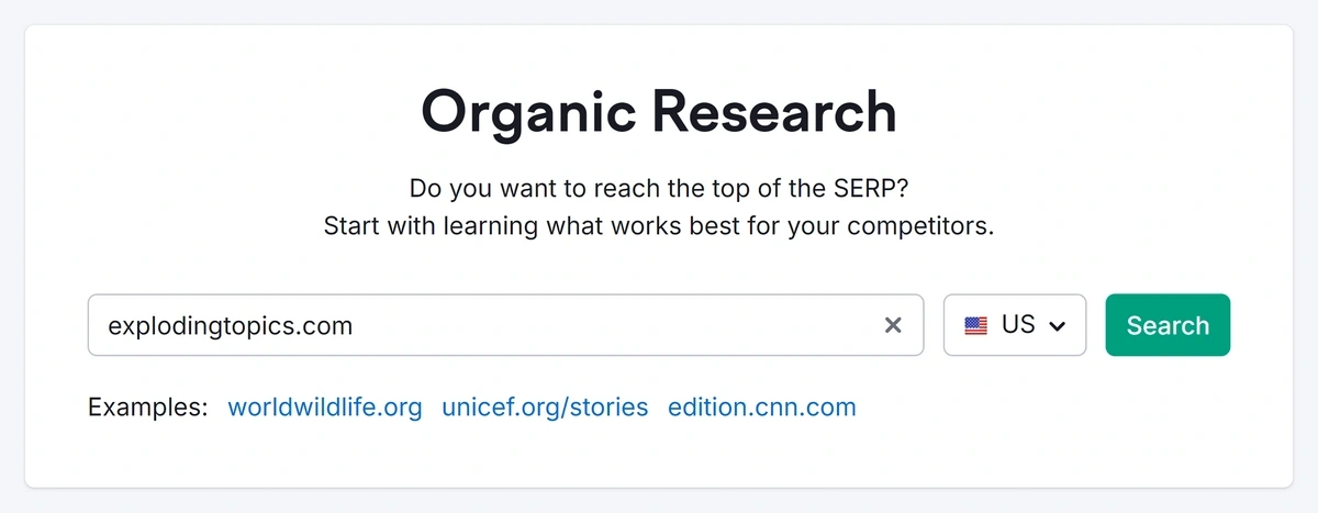 Analyzing a URL in Semrush Organic Research tool