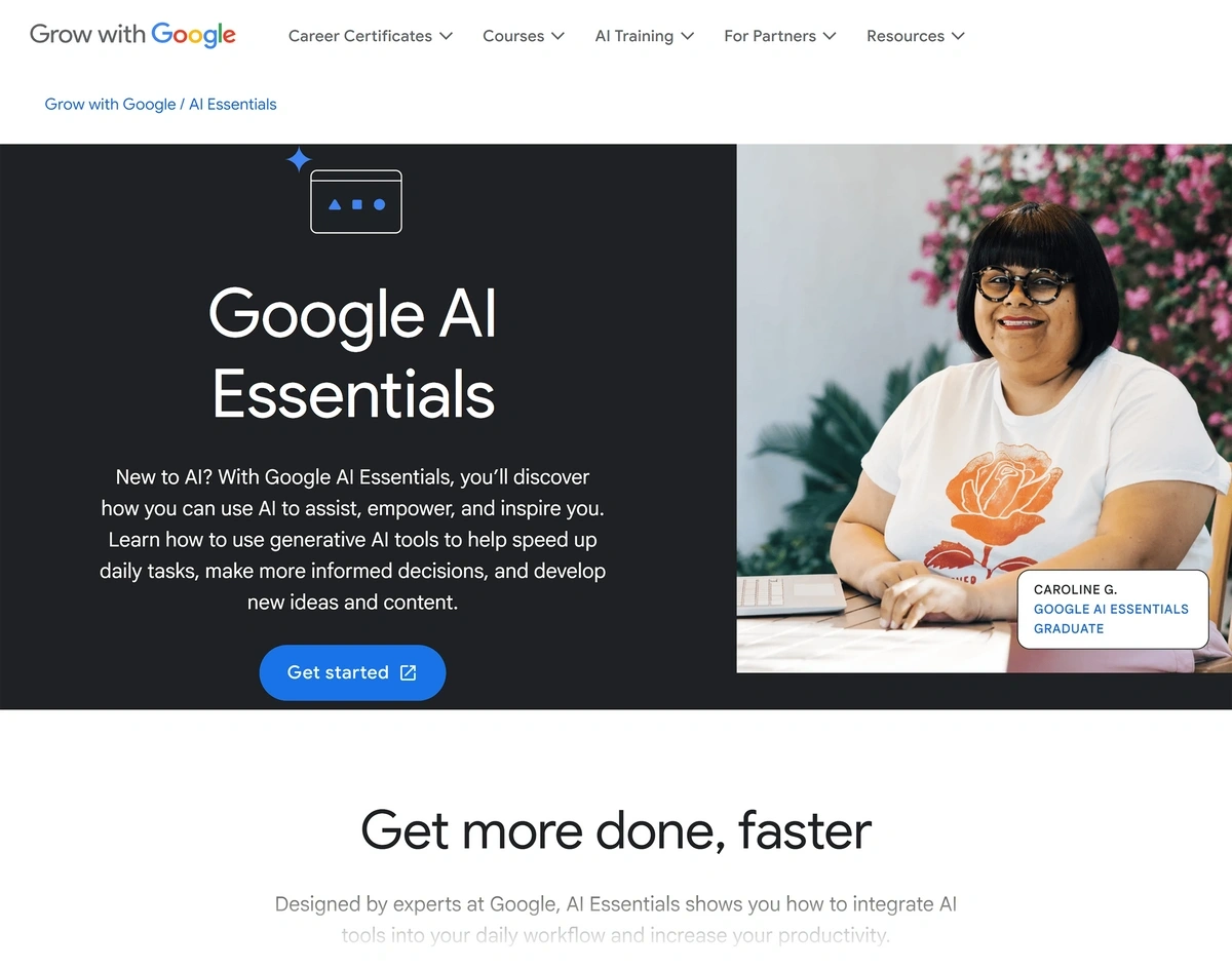 Google's AI essentials course homepage