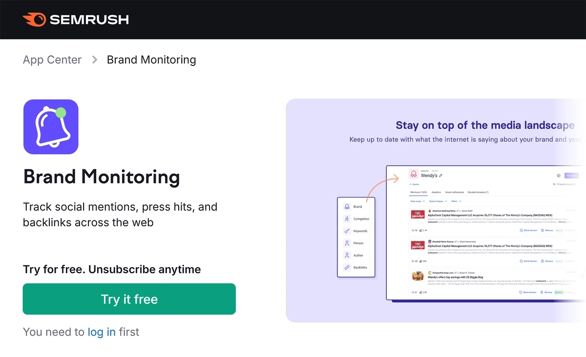 Starting a Brand Monitoring project in Semrush