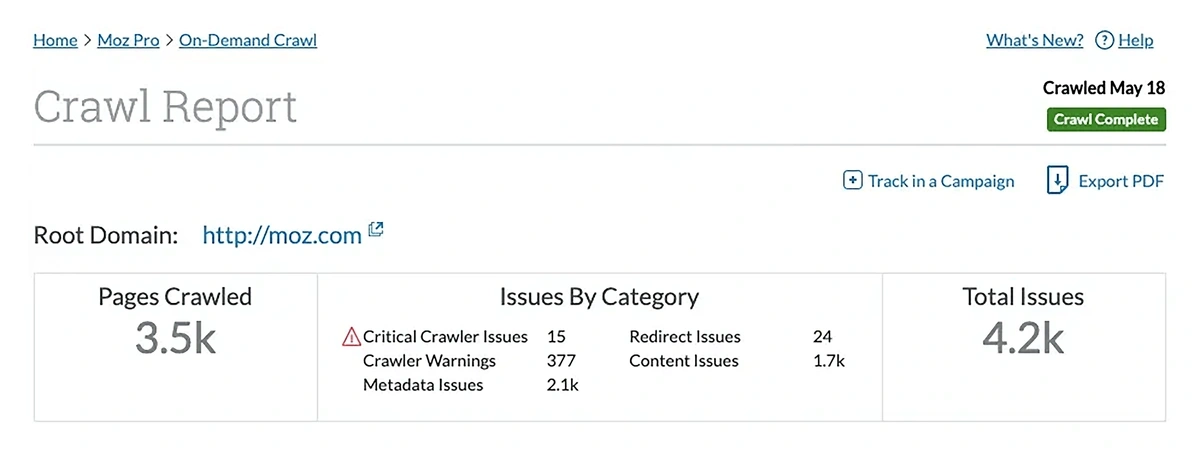 mozpro crawl report