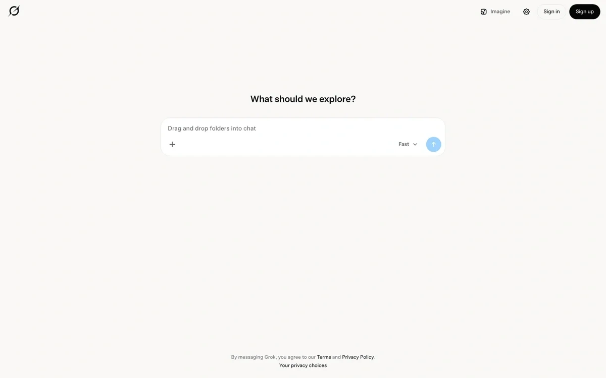 Screenshot of the Grok homepage
