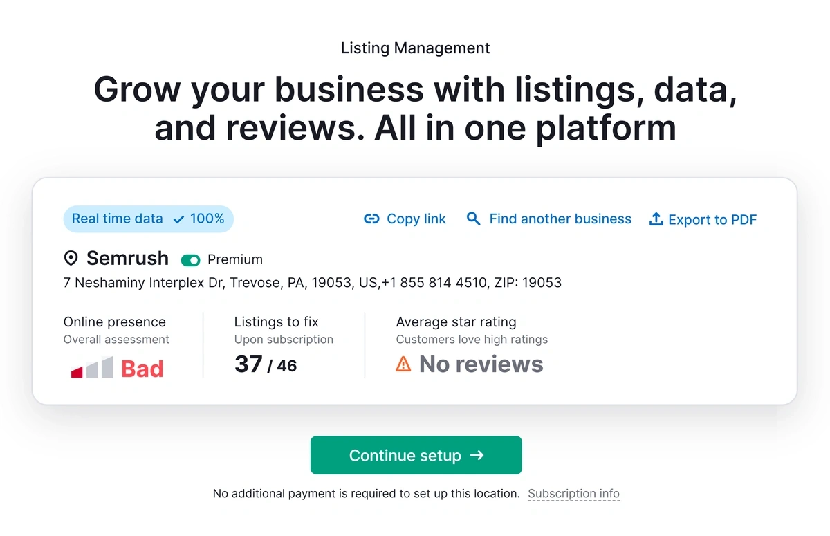 Semrush listing management tool