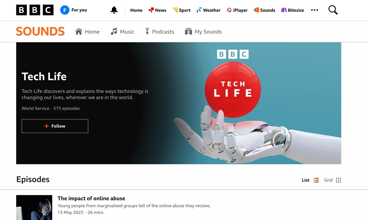screenshot of Tech Life podcast