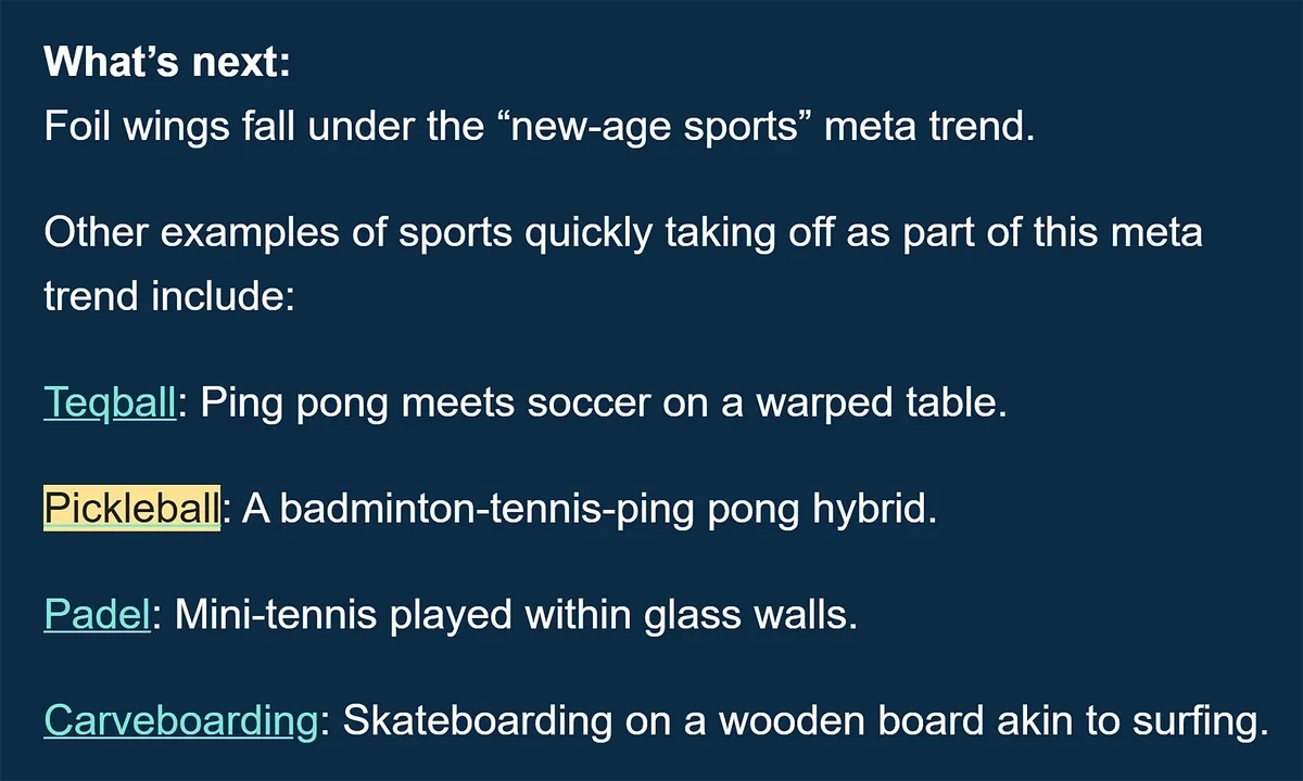Pickleball and padel were both mentioned in a 2020 Exploding Topics newsletter, before their popularity exploded