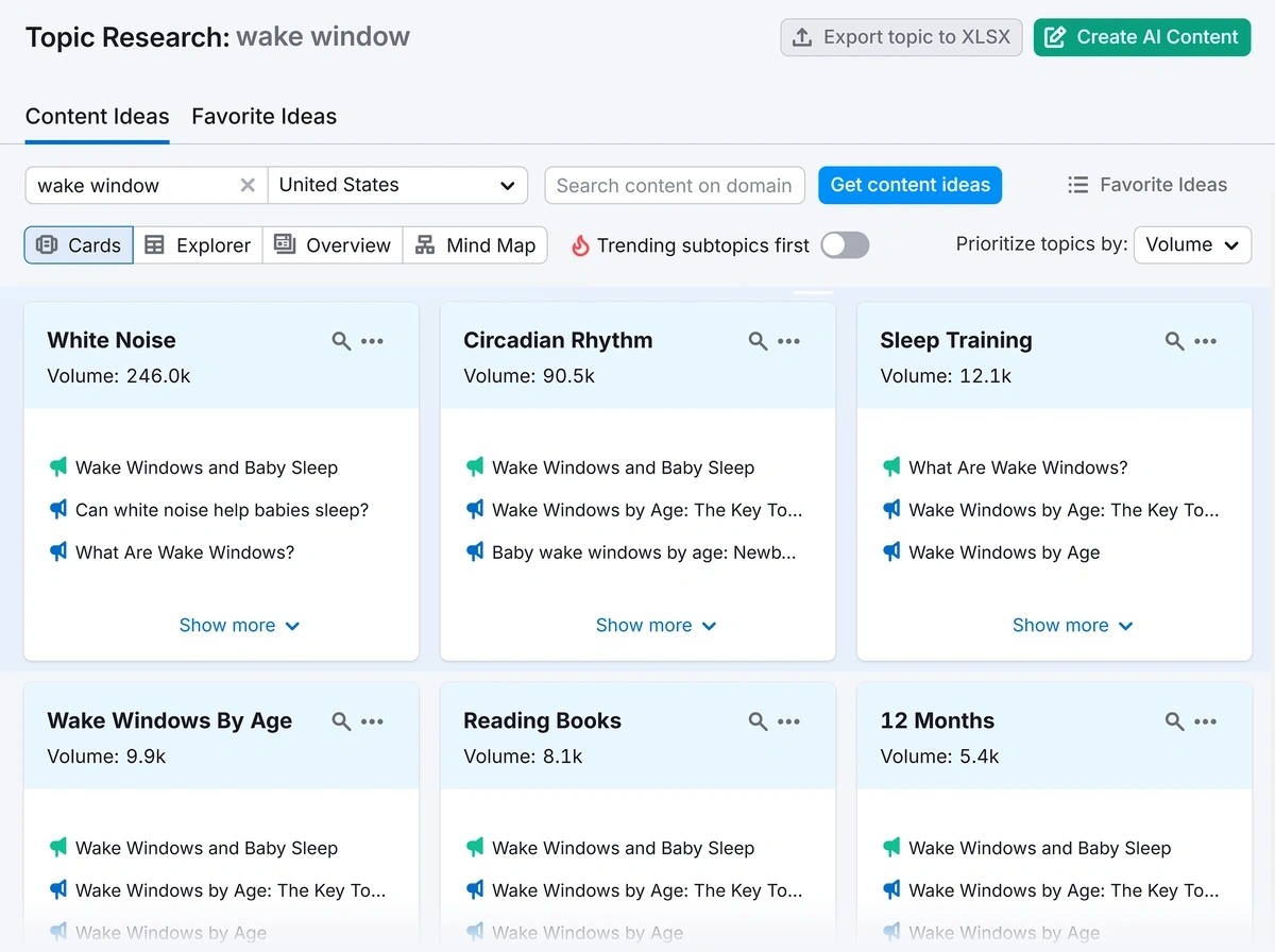 Topic Research in Semrush Content Marketing Toolkit