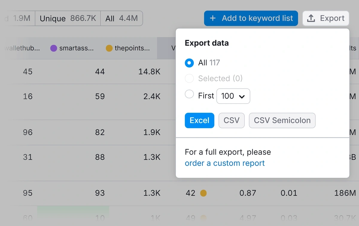 export options highlighted