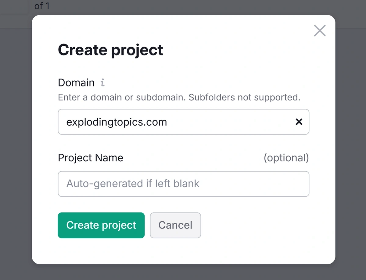 Create a project in Semrush Backlink Audit