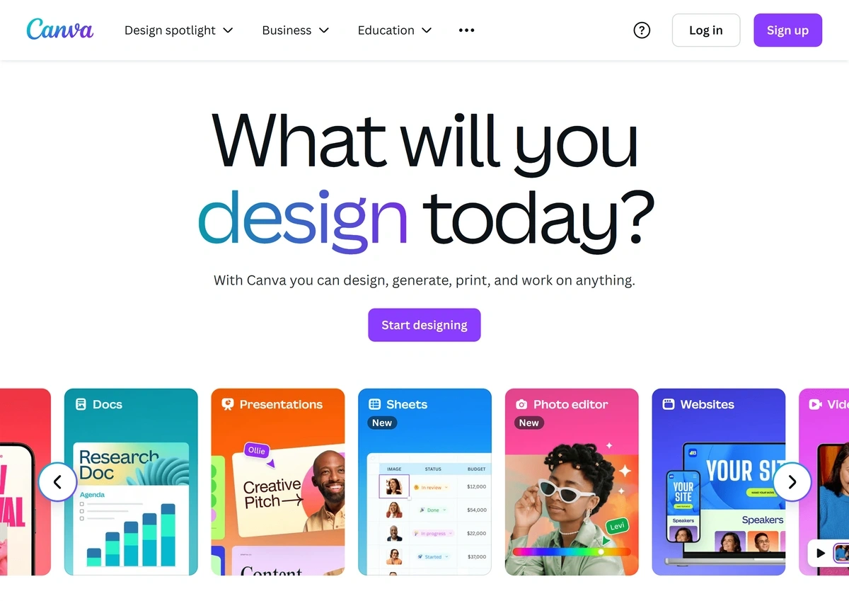 Canva homepage