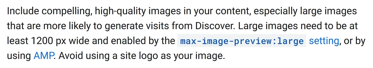 xcerpt from Google Guidelines for using images for Discover