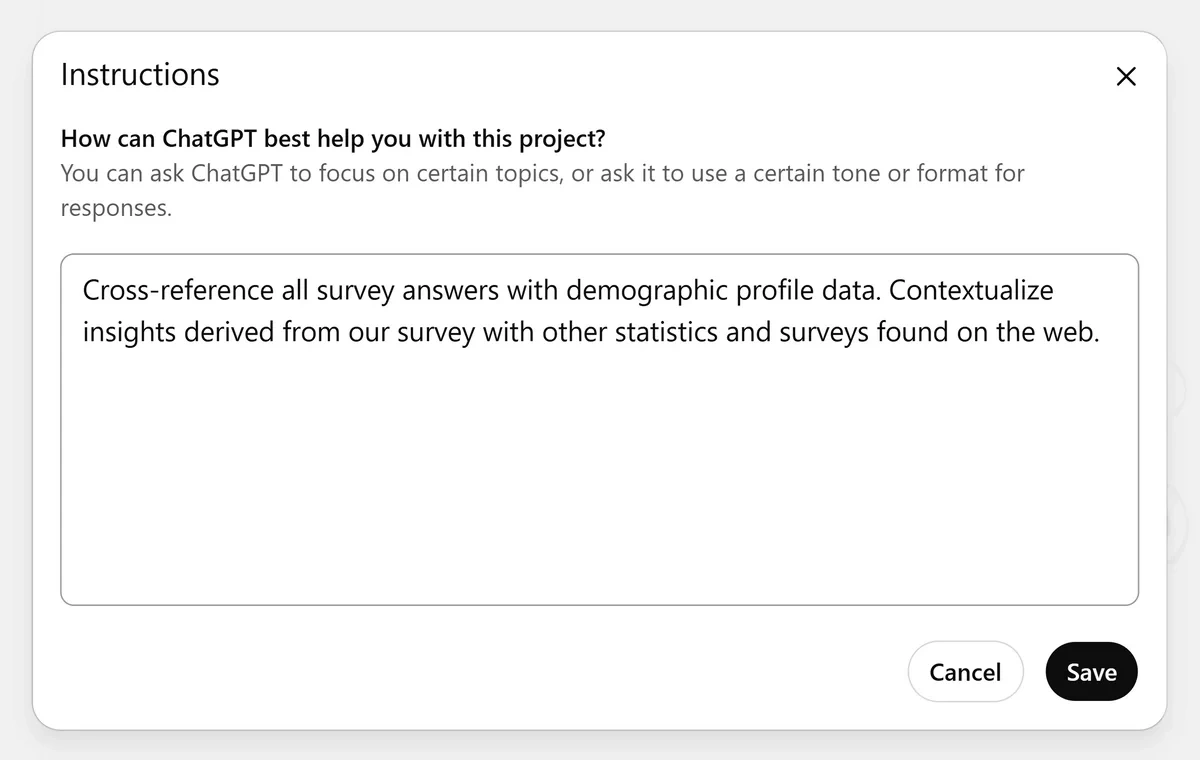 Custom instructions for a chatgpt project