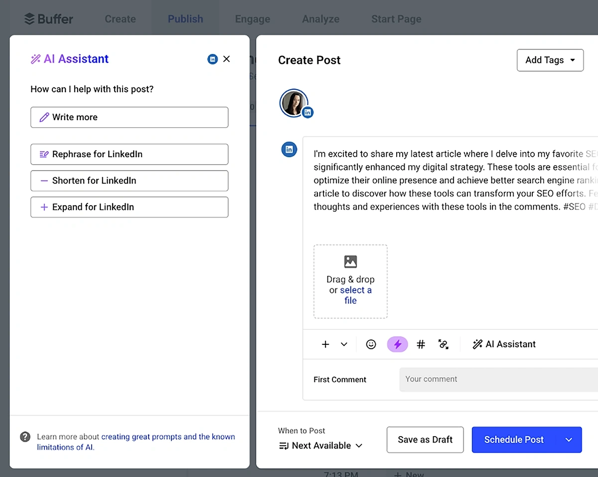 Generating social content with Buffer's AI Assistant
