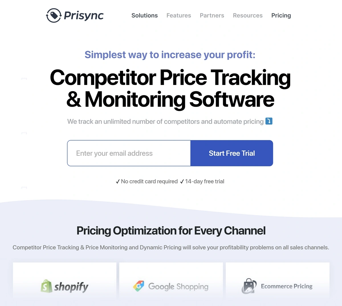 Prisync homepage advertising competitor price tracking and monitoring software