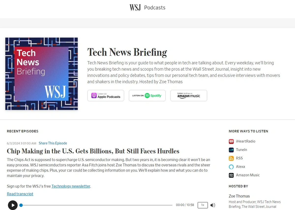 Screenshot of WSJ's Tech News Briefing