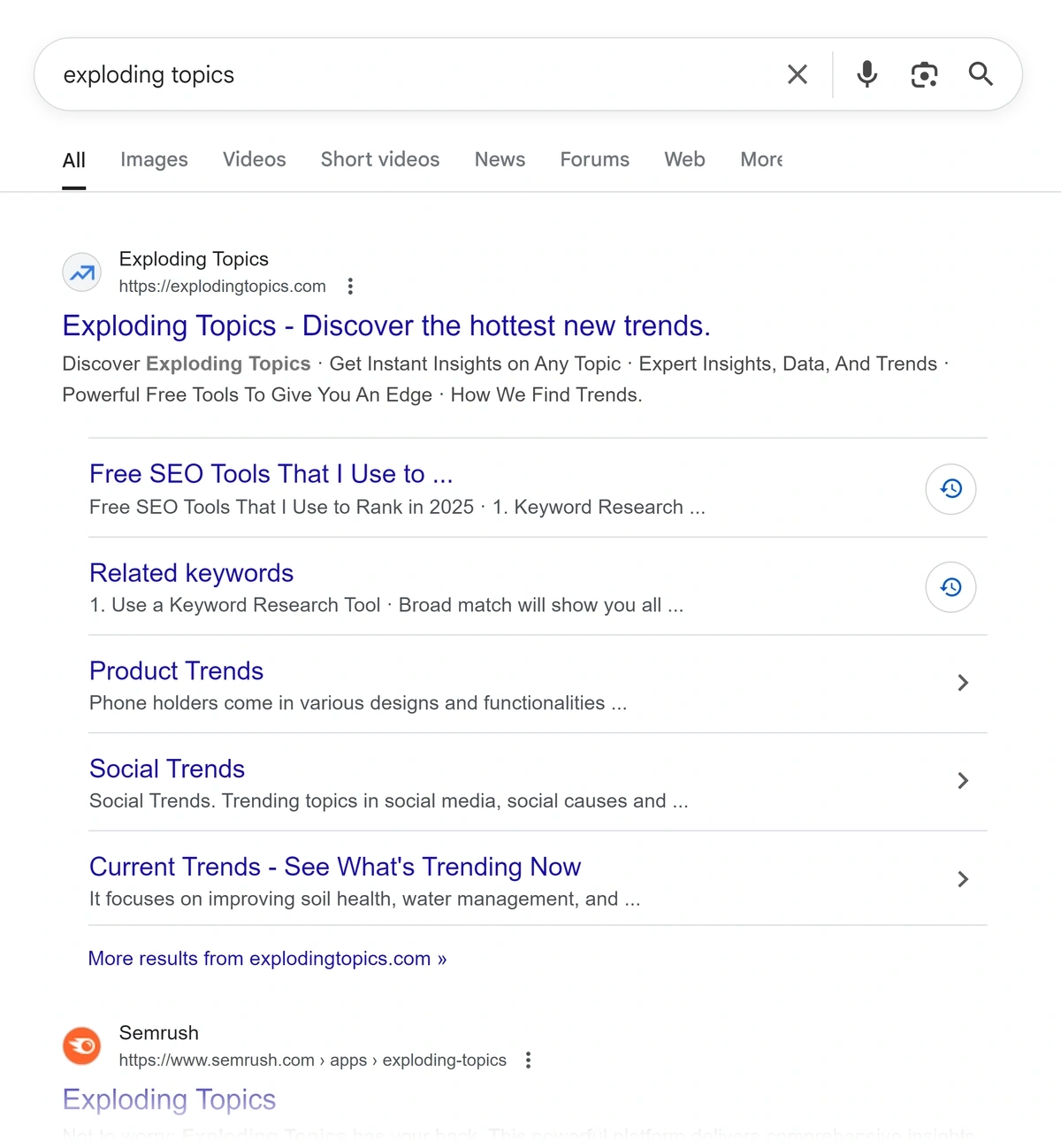 Example of sitelinks for branded search