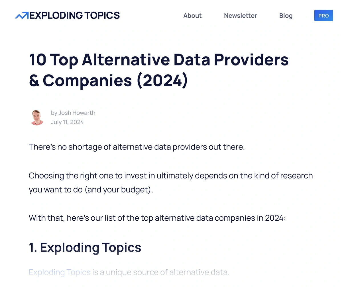 Exploding Topics alternative data providers post