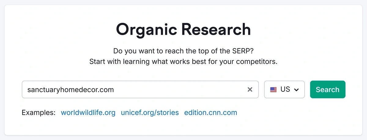 Semrush – Organic Research – Search – Sanctuary Home Decor