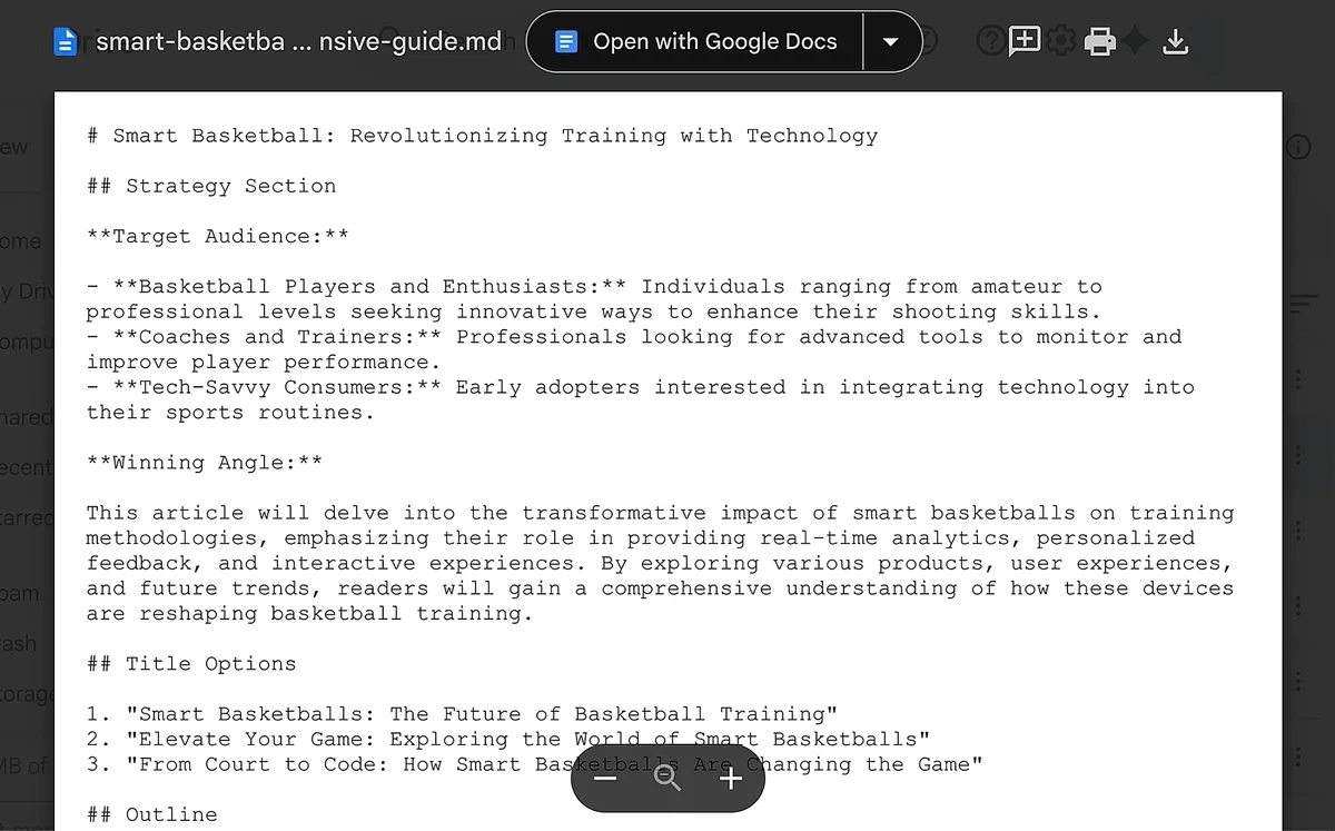 Example of an AI-generated content brief in markdown format