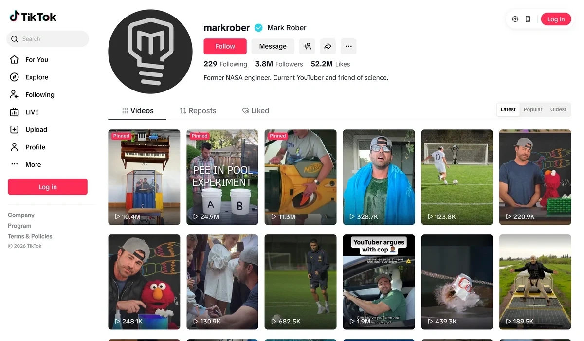 Mark Rober's TikTok page