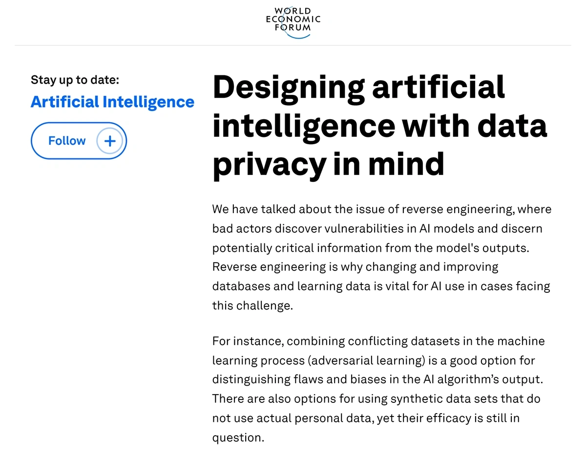 screenshot of article from World Economic Forum