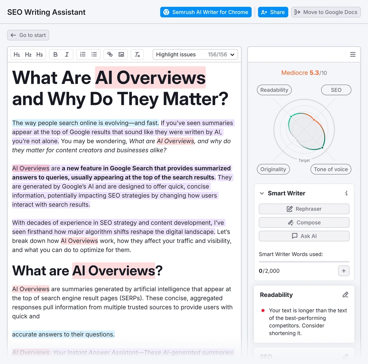 Semrush personal writing assistant