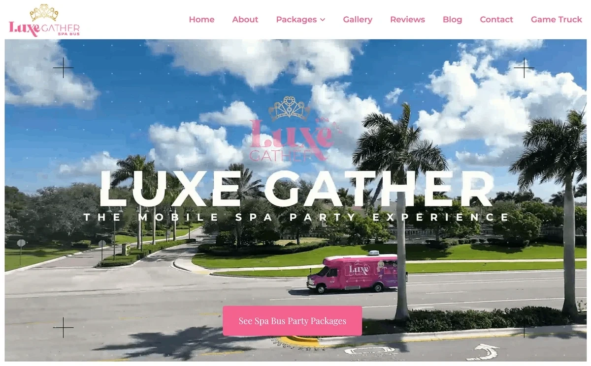 The Luxe Gather website shows images of the party vehicles.
