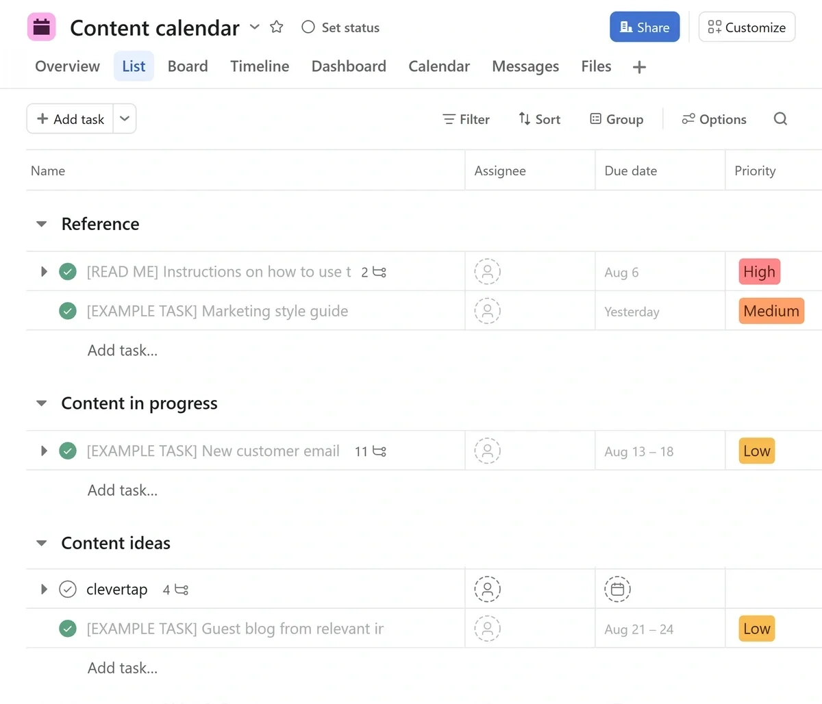 Moving a test task to another section of an Asana project with Zapier