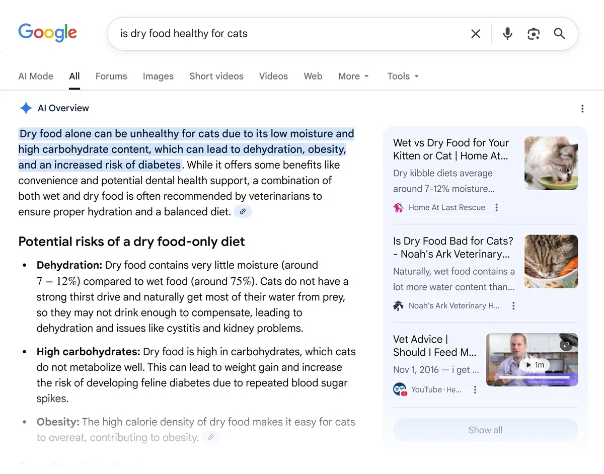 Example of comparison pages appearing as sources in AIOs