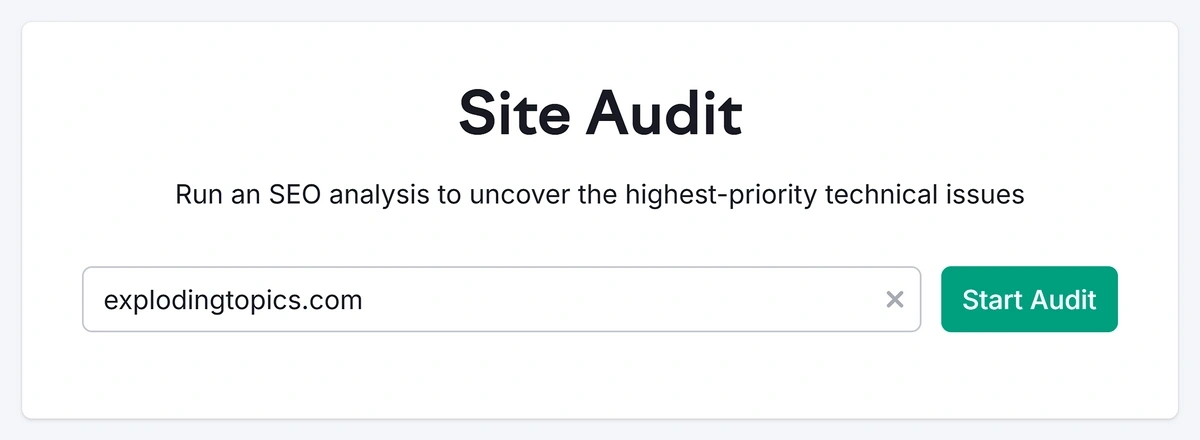 Starting a site audit in Semrush