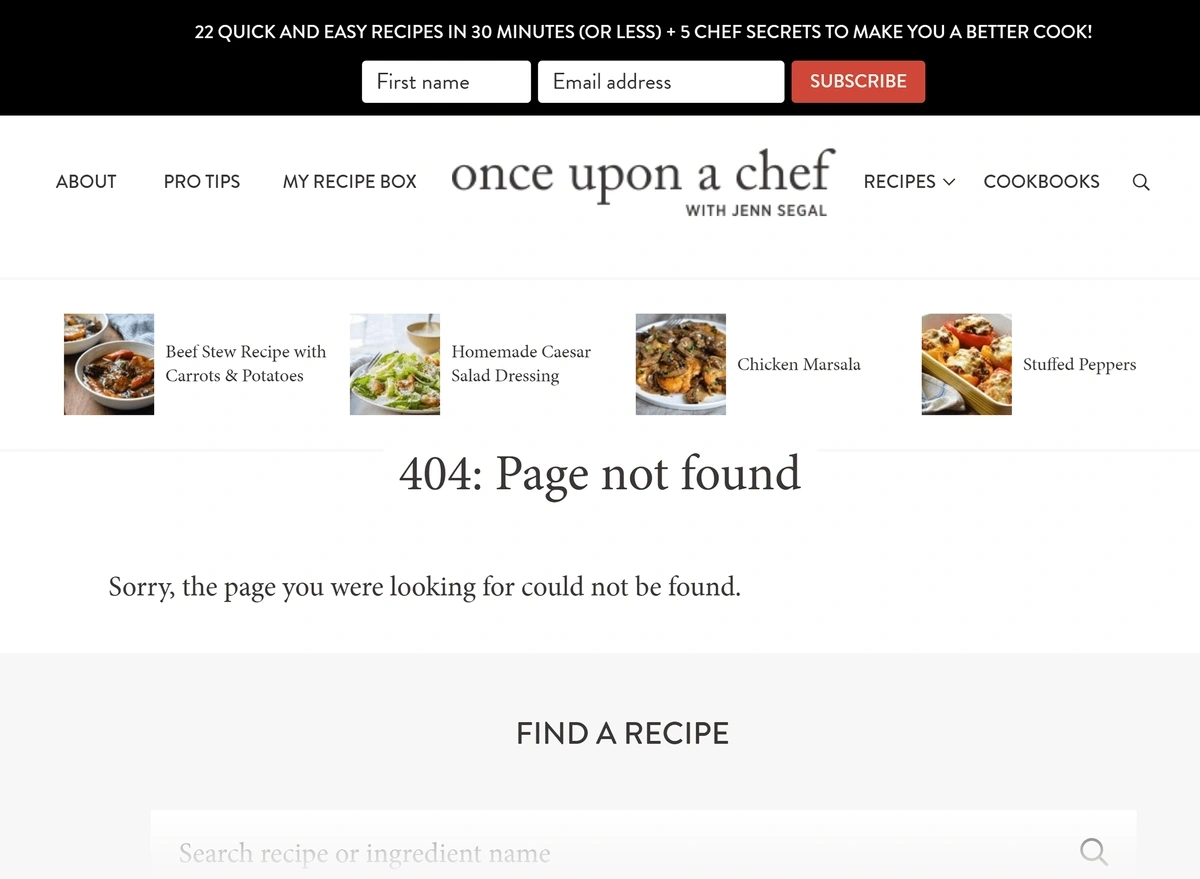 Example of a website 404 page