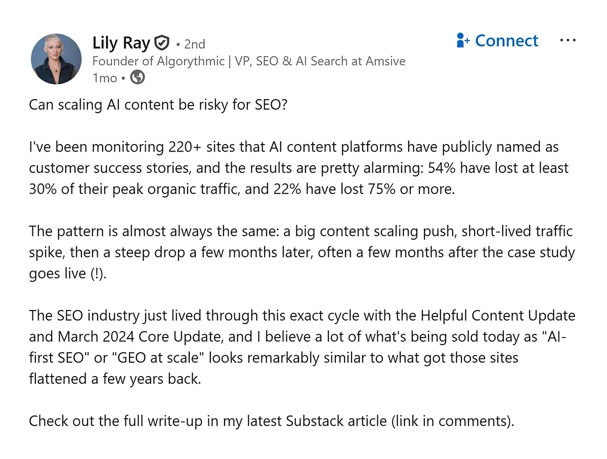 LinkedIn thought leadership post challenging AI content trends