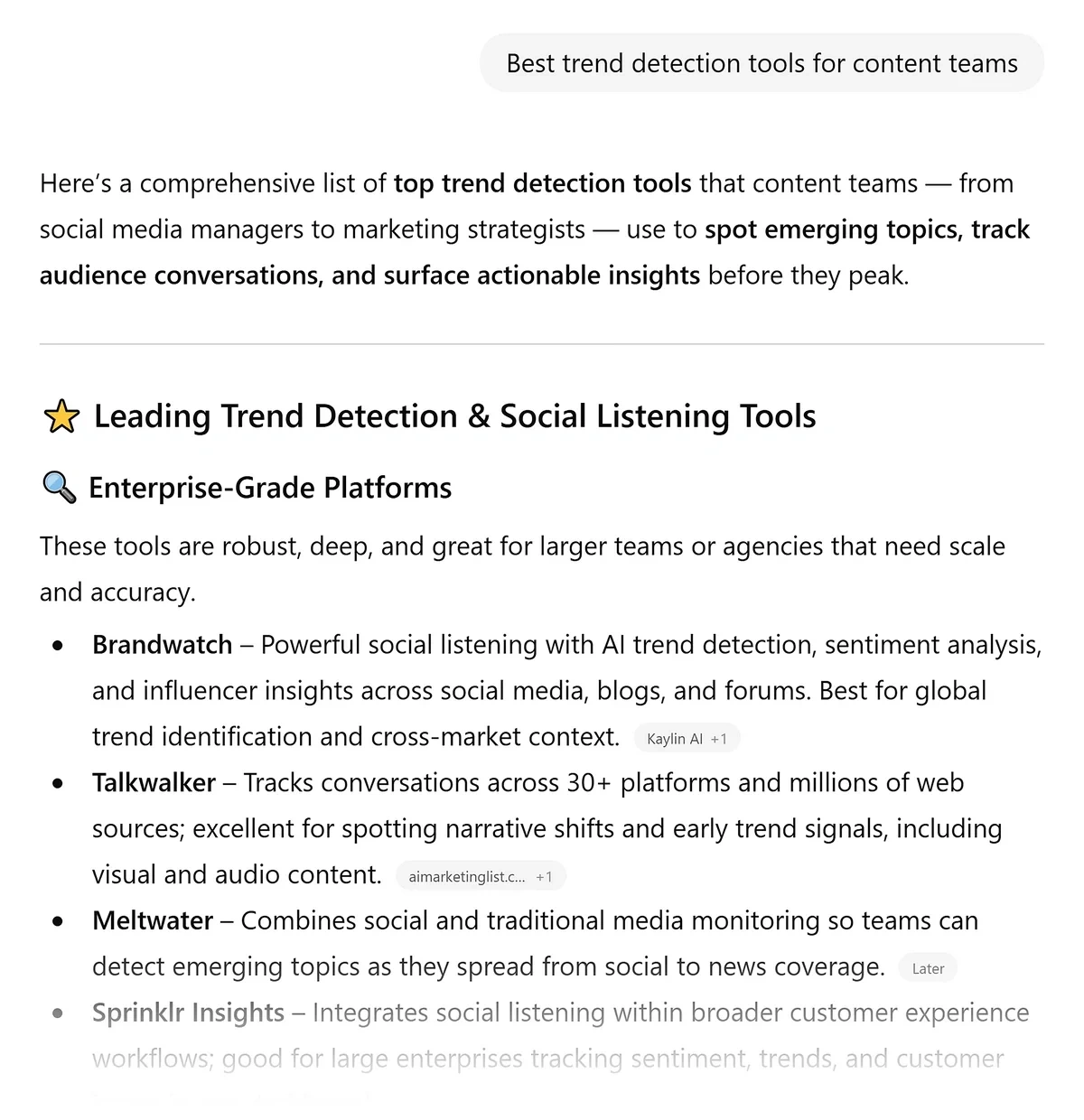 Example or product comparison queries in ChatGPT