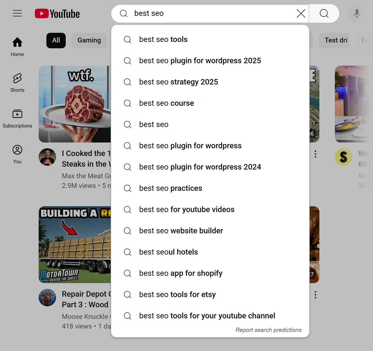 Youtube best seo search bar suggestions