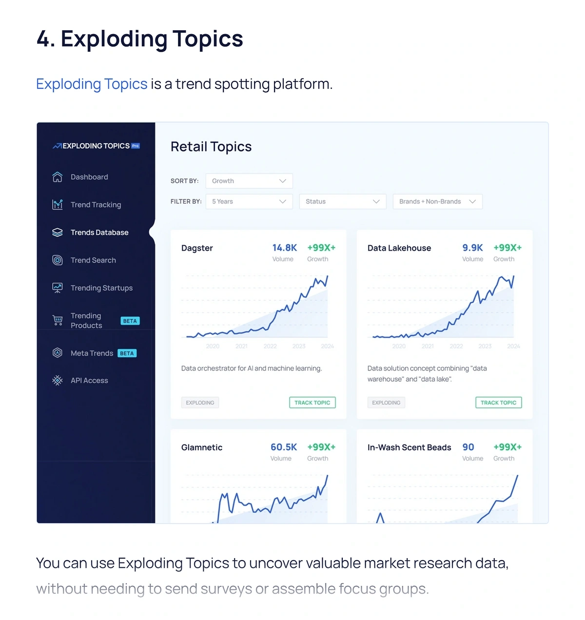 Exploding Topics low in post