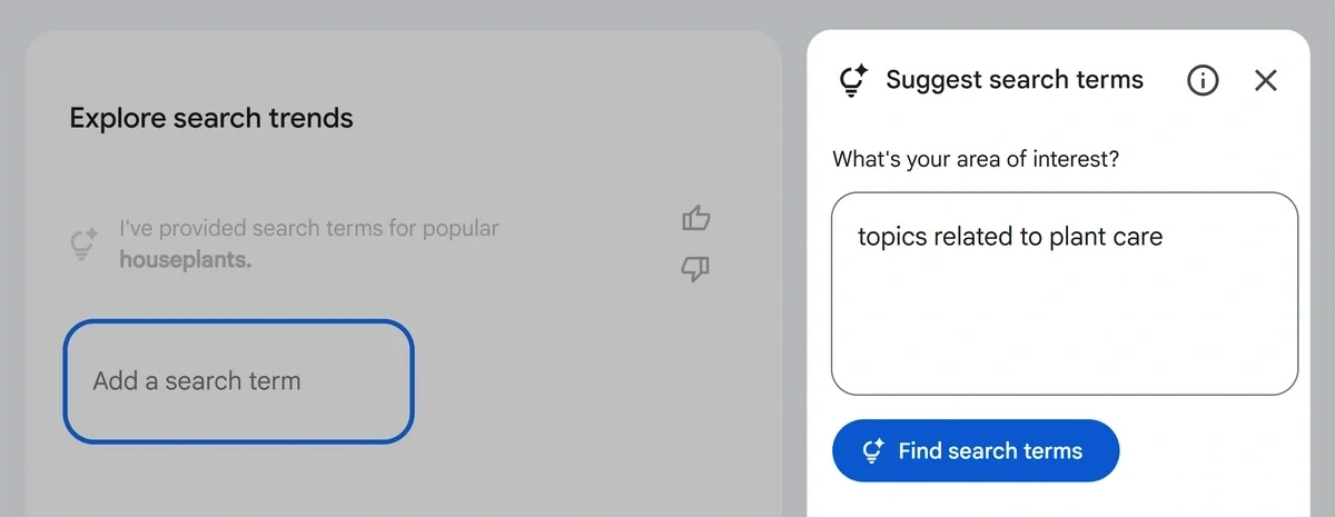 AI suggested search terms on a topic analyzed in Google Trends