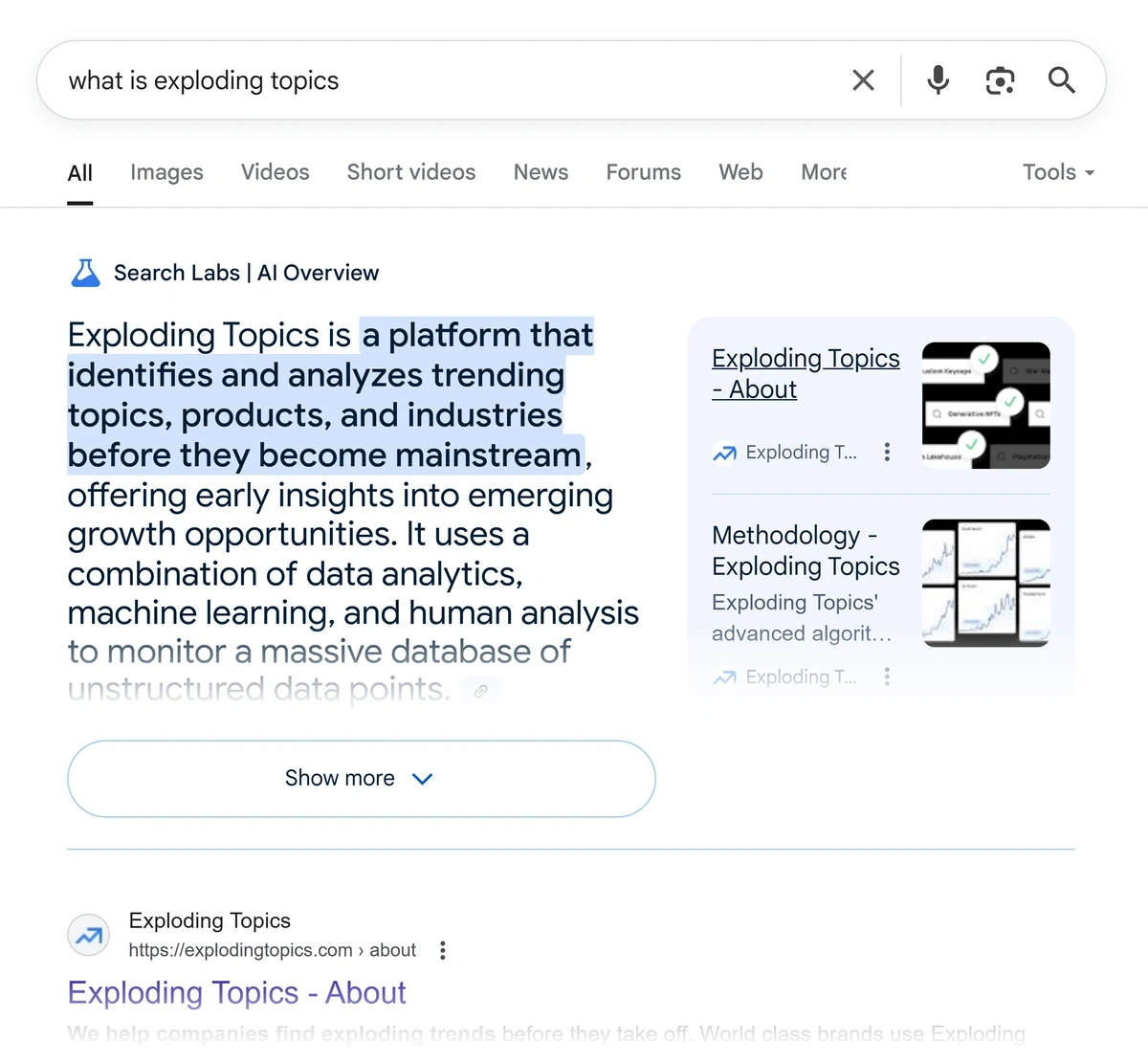 Exploding topics informational Google search