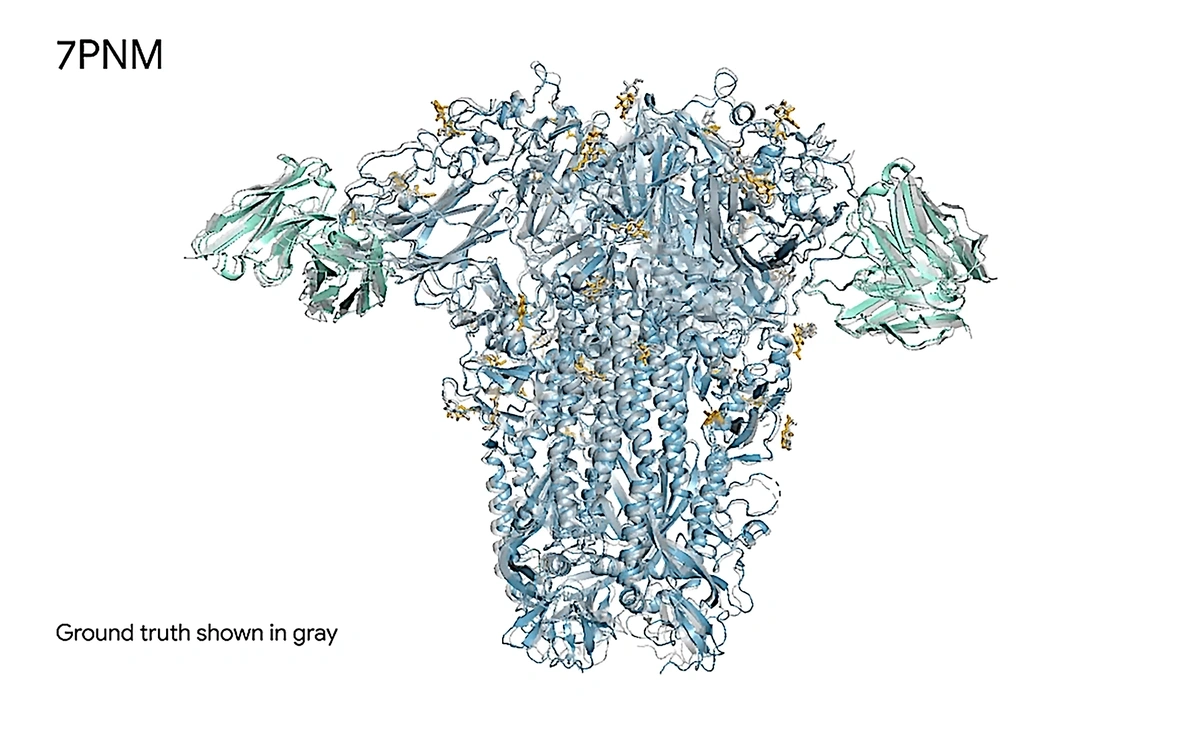 An AlphaFold prediction mapped onto the true biological structure