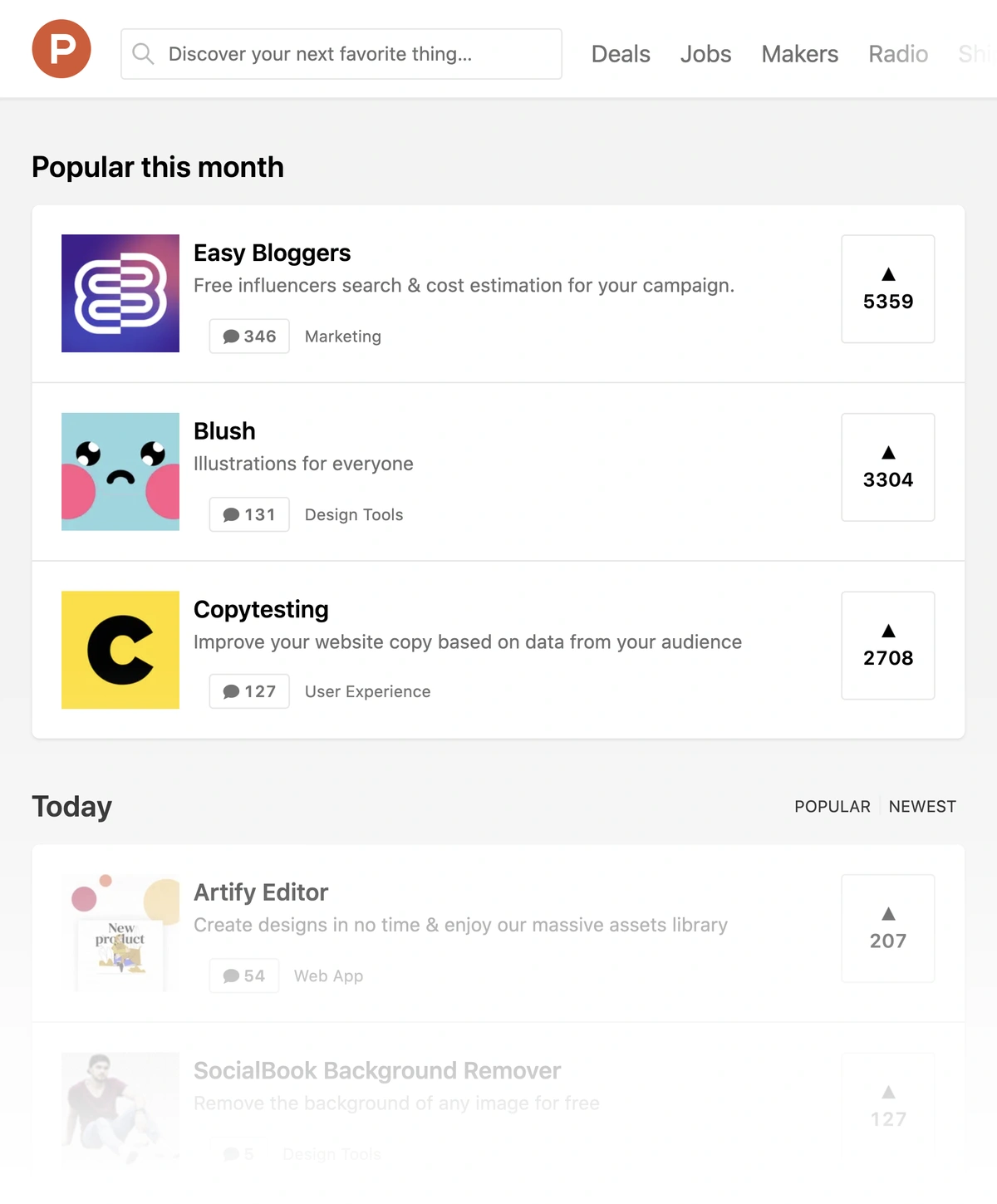 product hunt homepage