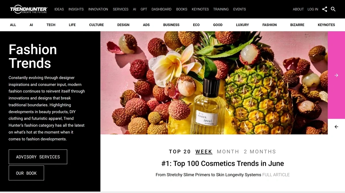 The fashion landing page on TrendHunter