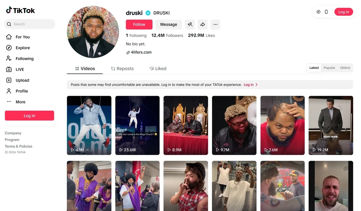 Screenshot of Druski's TikTok